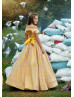 Off Shoulder Yellow Heart Back Chic Flower Girl Dress